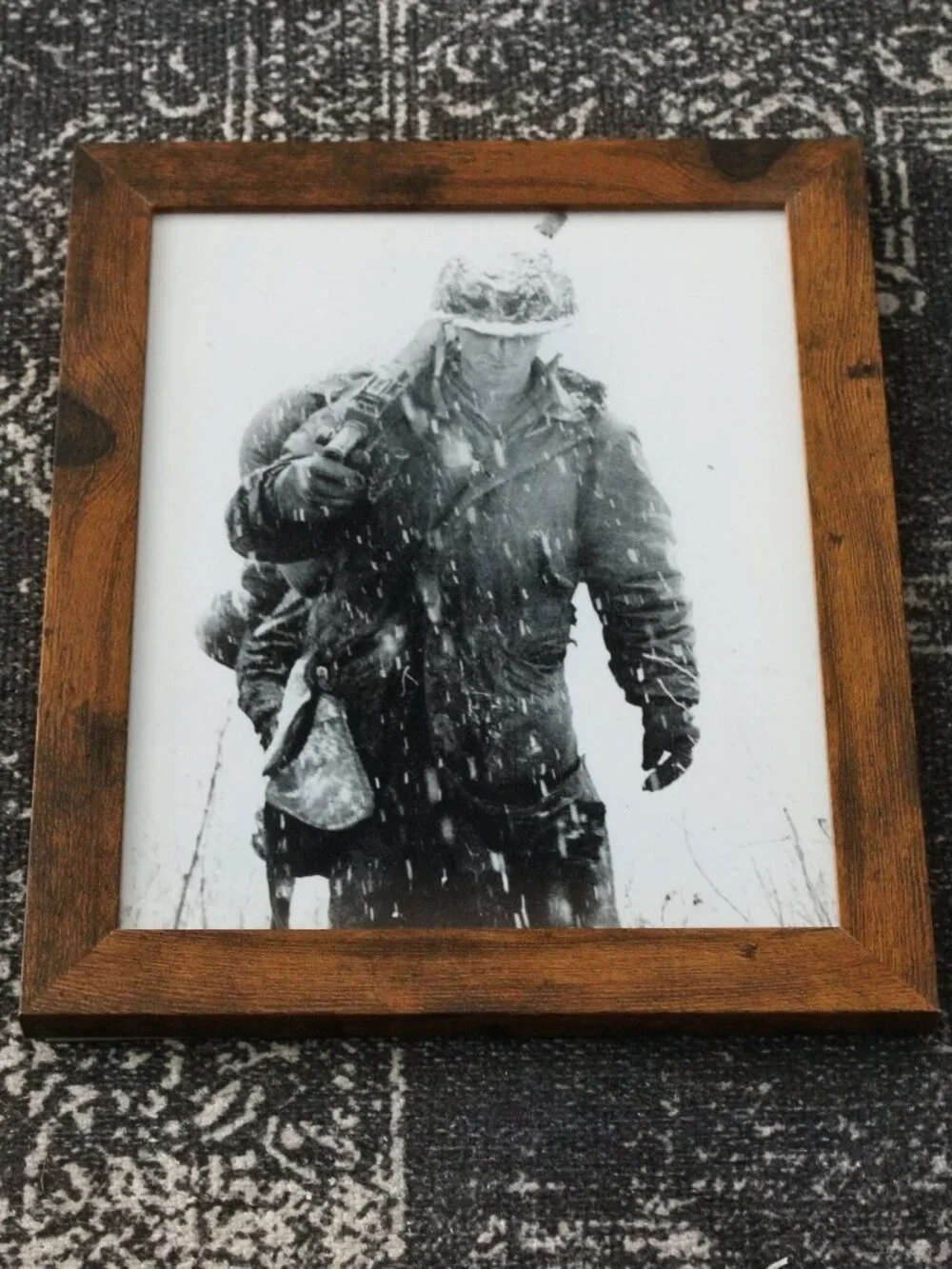 Framed Korean War US Marine in Snow Black and White Photo Print 8x10